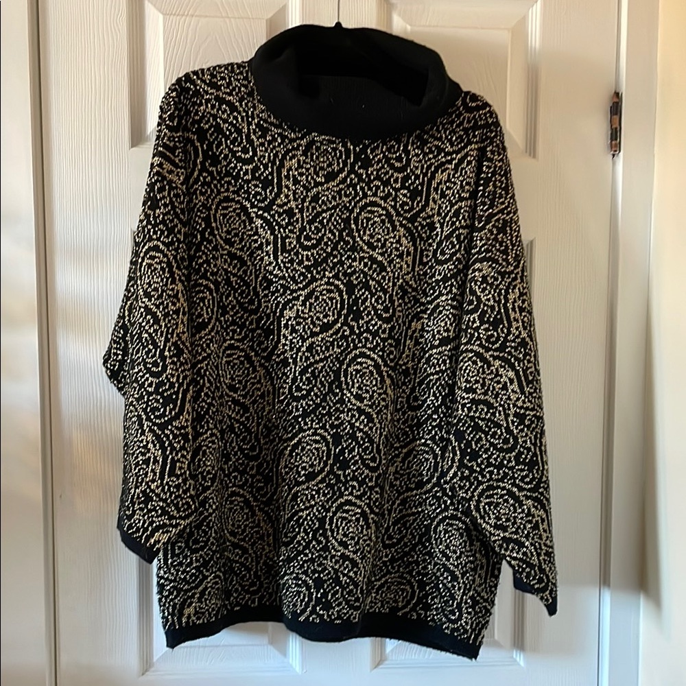 Vintage 1980s holiday  Christmas gold black baroque paisley sparkly sweater